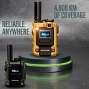Echolink two-way radio in gold and green variants with 4G LTE display showing 4800 km coverage range