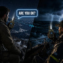 Two operators using Echolink two-way radios to communicate during a storm at sea in extreme weather conditions