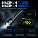 IRONCLAD X1 XL Ultra LED flashlight kit with beam, carrying case, four rechargeable batteries and USB-C charging