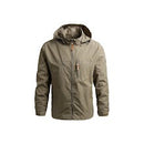Olive DryMax hooded outdoor jacket on a white background
