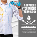 White shirt fabric demonstration with liquid poured over a sleeve