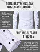 Shirt detail graphic showing collar, buttons and fabric texture