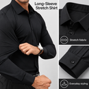 Black long-sleeve shirt infographic showing sleeve and collar details
