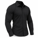 Black long-sleeve button-up shirt on a white background
