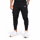 Front view of black Performance Tech Joggers with ankle cuffs and side pockets