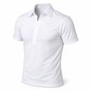 White short-sleeve polo shirt with a semi-spread collar on a white background