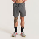 Man wearing charcoal Serrano shorts, front view