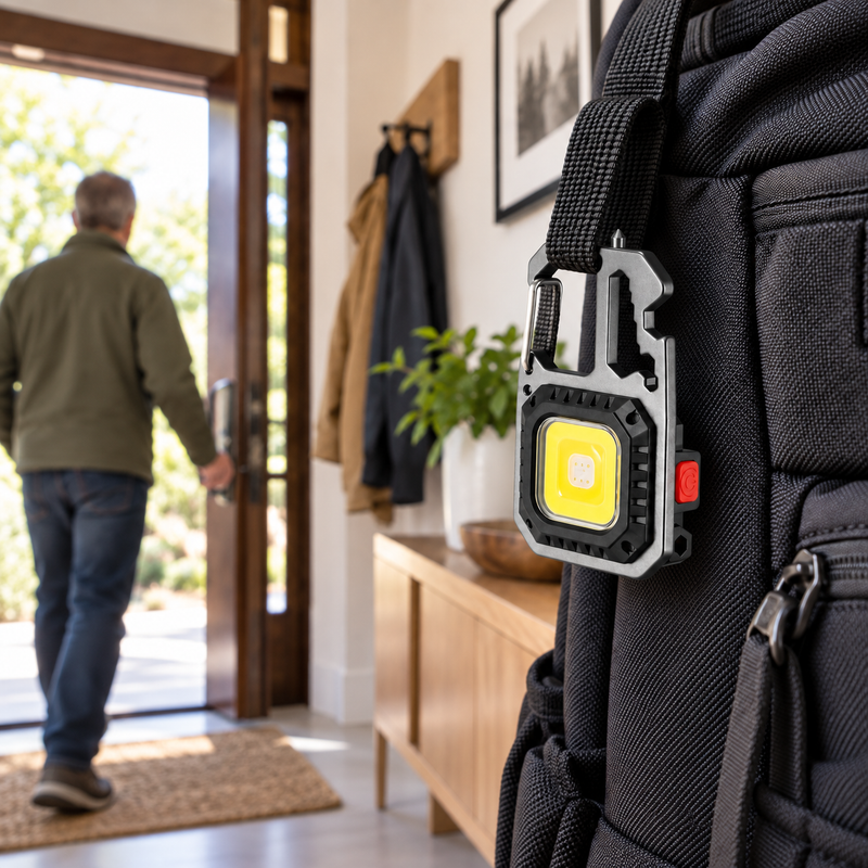 NightClip — Clip it onto everyday gear. Illustrative scene.