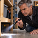 Man using a SlimBeam penlight to inspect a household fixture