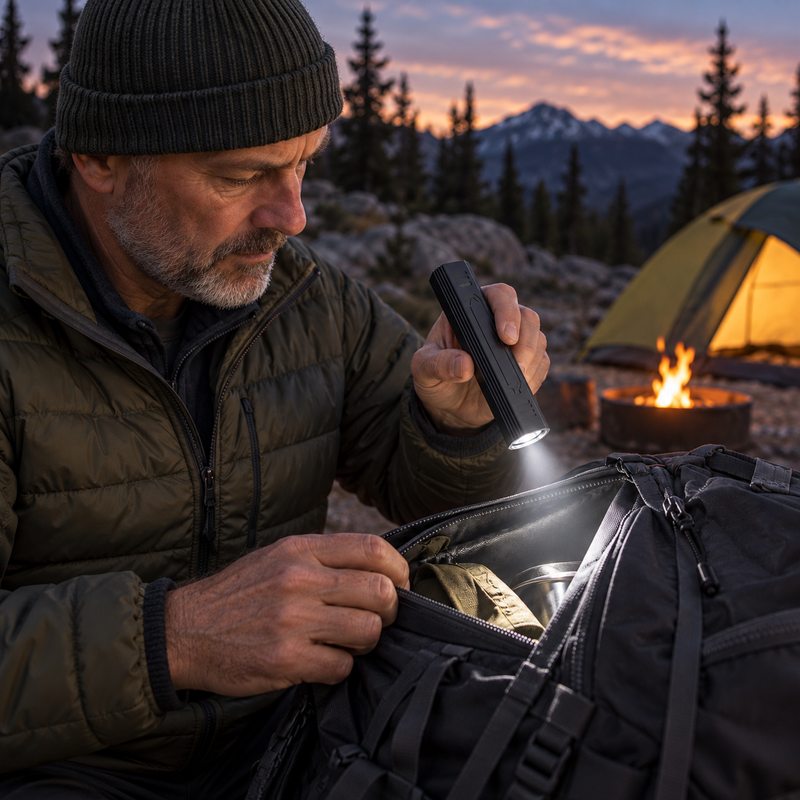 TrailCore — Grip a ridged aluminum body. Illustrative scene.