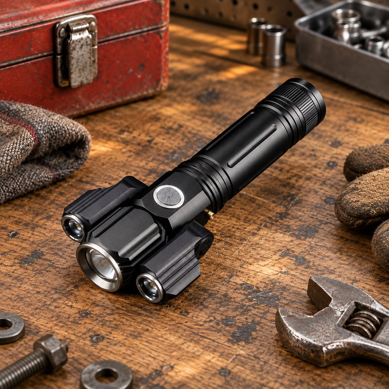 Titanium TriFocus — Three front modules in one light. Illustrative scene.