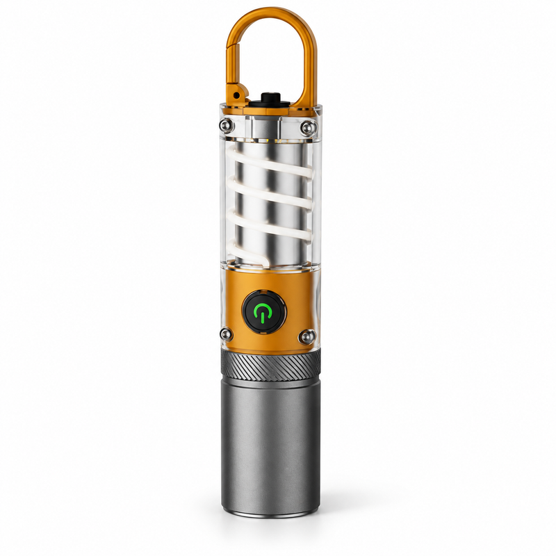 GlowHook X10 lantern with inset showing its side light switched on