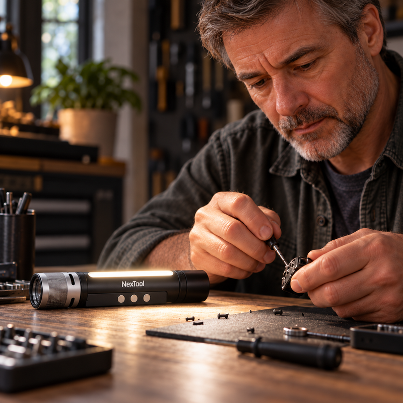 Iron Titanium Nextool — Angle the rotating side light. Illustrative scene.
