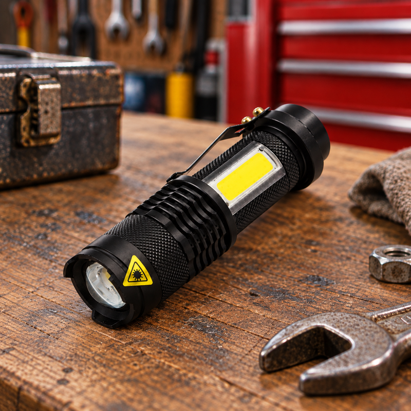 Mini Titanium Laser — Hold a textured aluminum body. Illustrative scene.