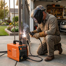 an welding a metal gate hinge outdoors with Mini Welding Machine ZXT-250 MINI portable IGBT welder