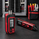 NOYAFA NF-824 circuit breaker finder showing segmented LCD display with voltage reading and signal strength indicator