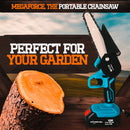 Portable cordless mini chainsaw with lithium battery — perfect for garden pruning and wood cutting
