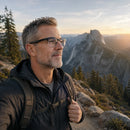 SmartVision AI smart glasses front view with black military-grade polymer frame