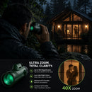 Close-up of UltraZoom Monocular green-coated optical lens for crystal-clear viewing