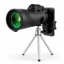 UltraZoom Monocular mounted on tripod with smartphone adapter for hands-free viewing and photography