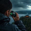 Man using UltraZoom Monocular in heavy rain – waterproof and fog-proof for all-weather outdoor use