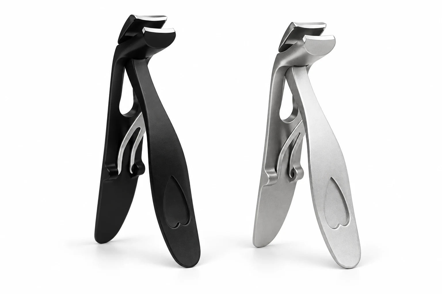 Black and silver angled nail clippers available individually or as a pair.